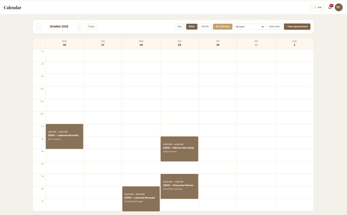 Week calendar with sample appointments