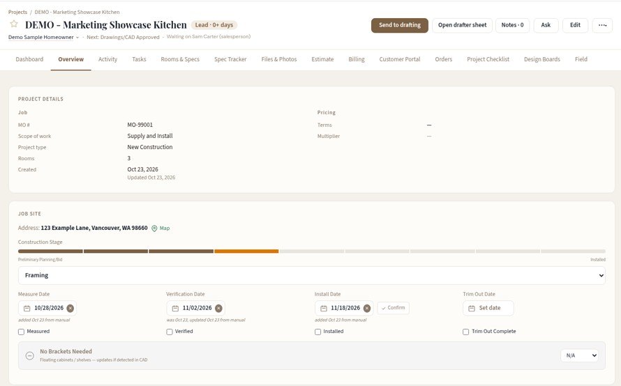 Project overview for a sample kitchen job